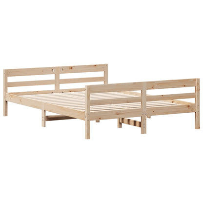 Bedframe Met Hoofdbord Massief Grenenhout Wit 140 x 200 cm Naturel