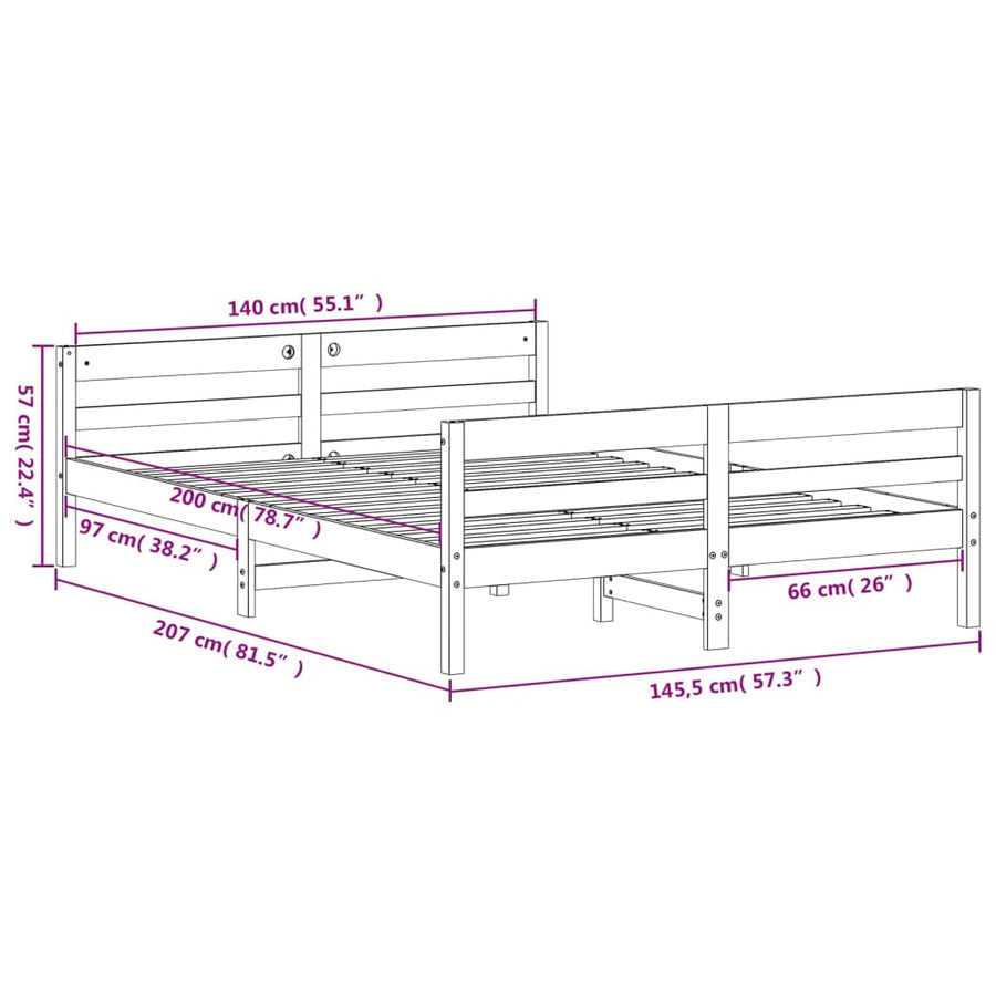 Bedframe Met Hoofdbord Massief Grenenhout Wit 140 x 200 cm Naturel