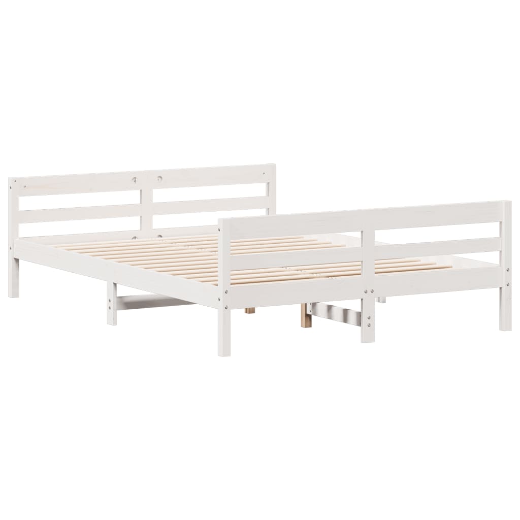 Bedframe met hoofdbord massief grenenhout wit 140x200 cm