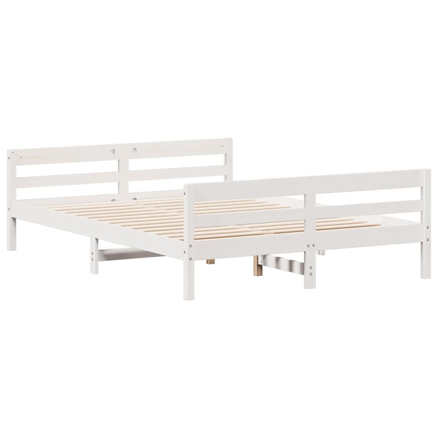 Bedframe met hoofdbord massief grenenhout wit 140x200 cm