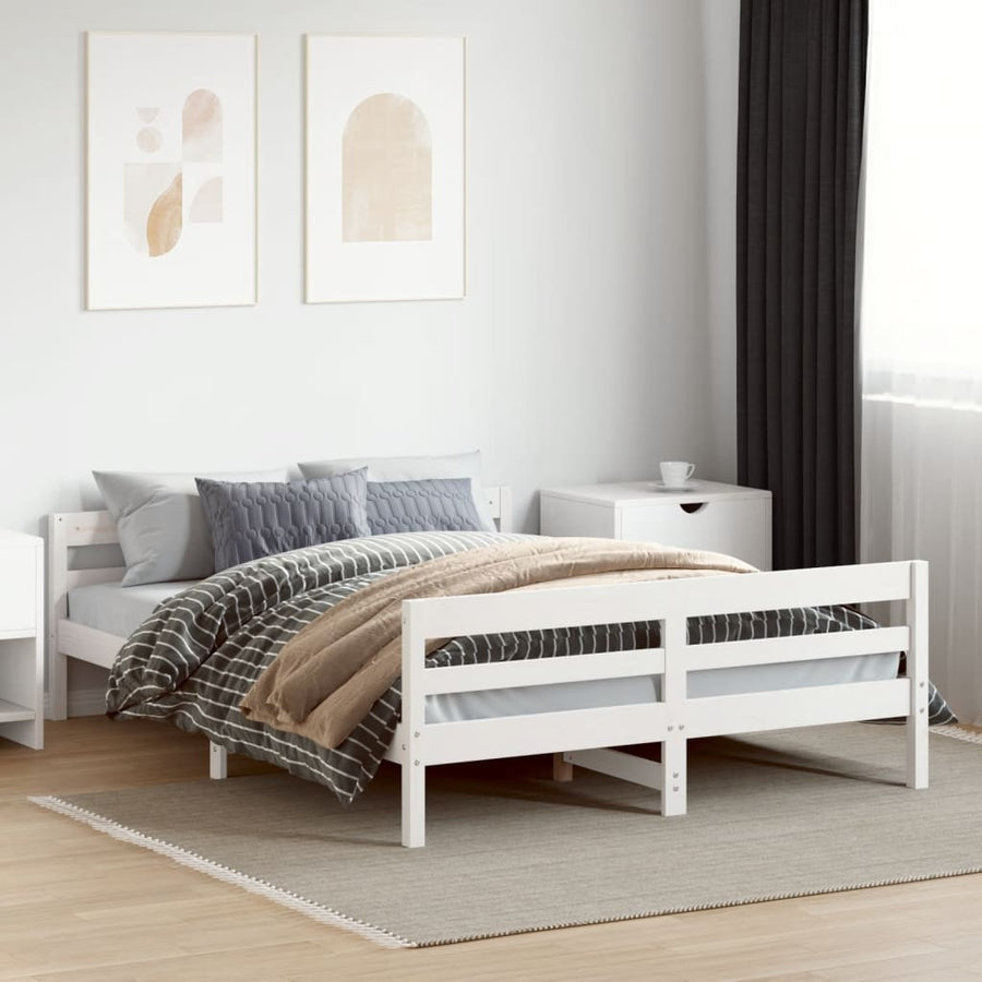 Bedframe met hoofdbord massief grenenhout wit 140x200 cm