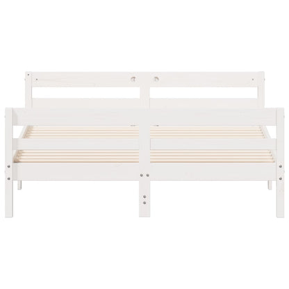 Bedframe met hoofdbord massief grenenhout wit 140x200 cm