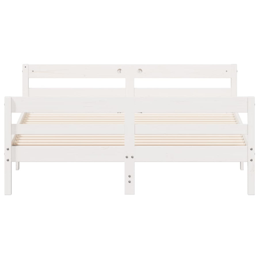Bedframe met hoofdbord massief grenenhout wit 140x200 cm