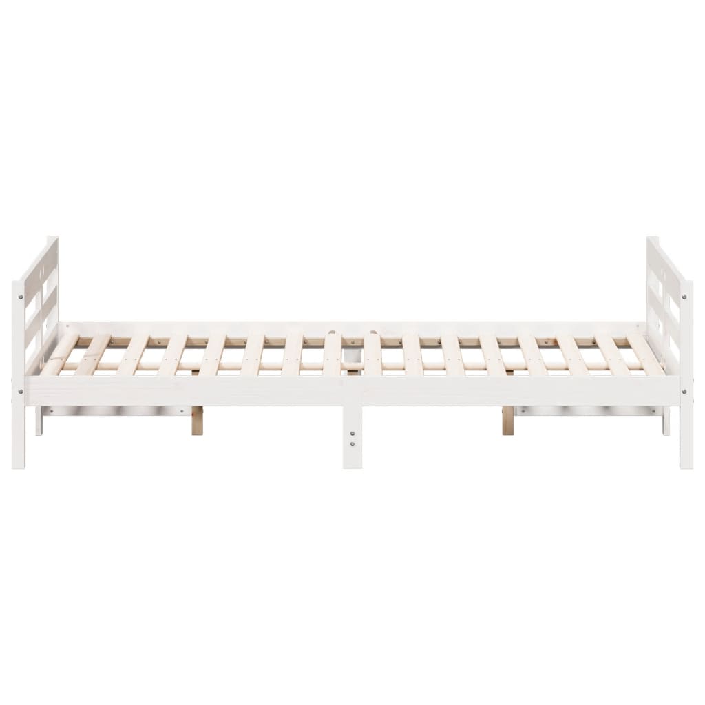Bedframe met hoofdbord massief grenenhout wit 140x200 cm