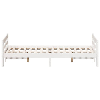 Bedframe met hoofdbord massief grenenhout wit 140x200 cm