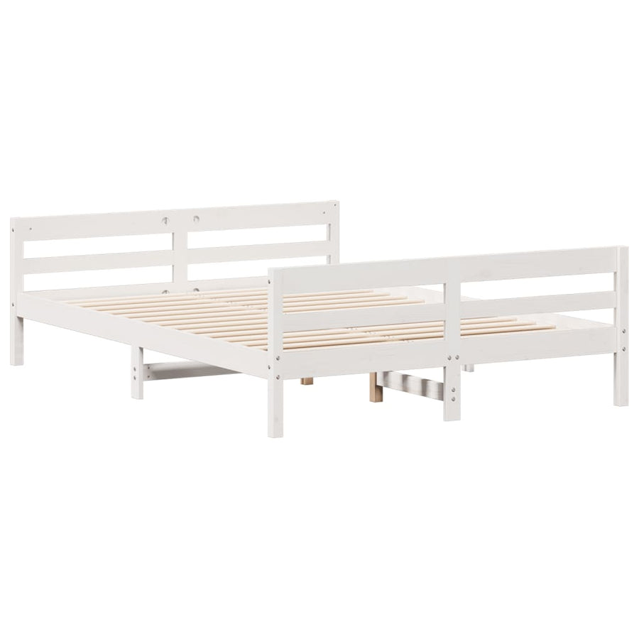Bedframe met hoofdbord massief grenenhout wit 140x200 cm