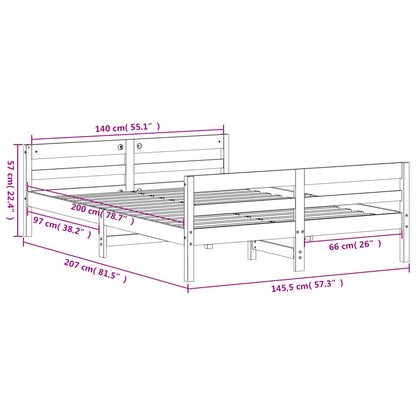 Bedframe met hoofdbord massief grenenhout wit 140x200 cm