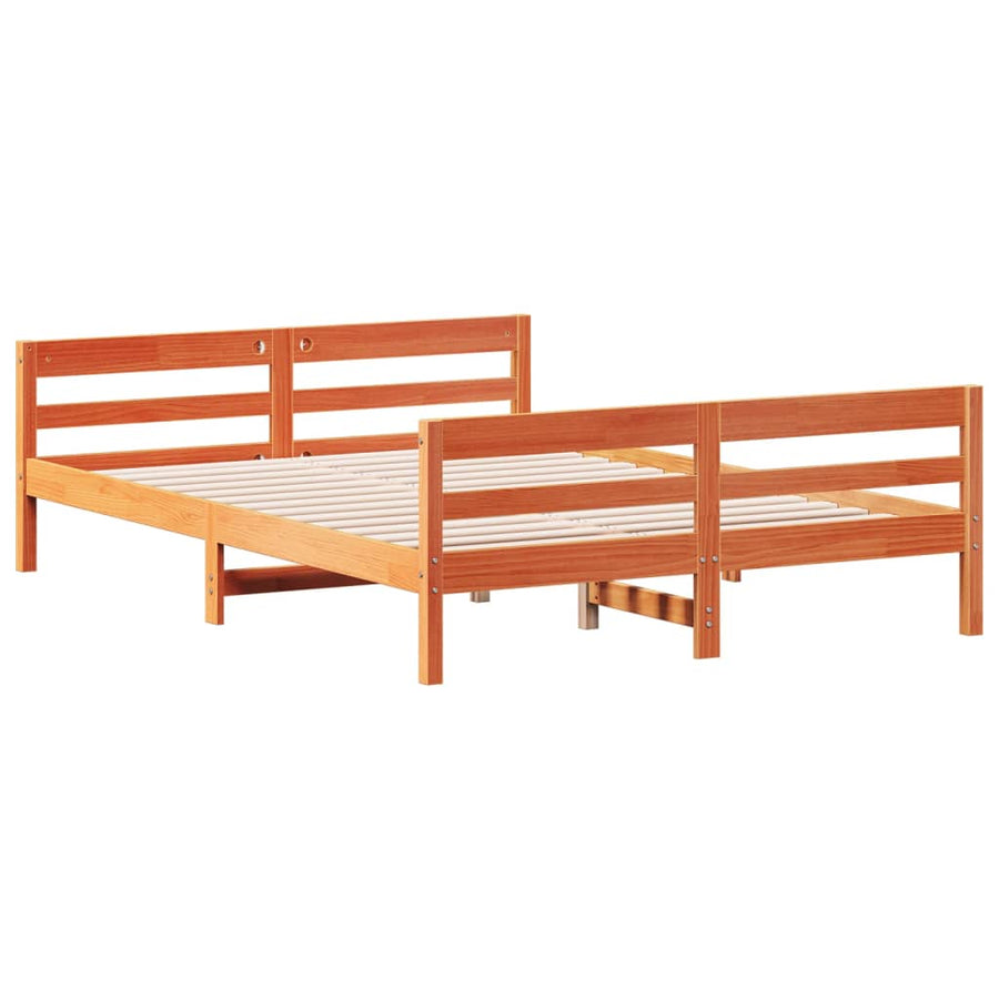 Bedframe met hoofdbord grenenhout wasbruin 140x200 cm