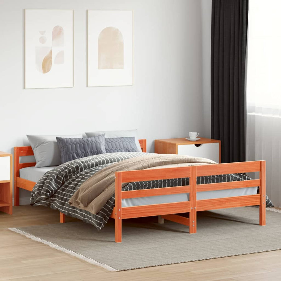 Bedframe met hoofdbord grenenhout wasbruin 140x200 cm