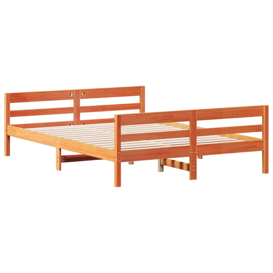 Bedframe met hoofdbord grenenhout wasbruin 140x200 cm