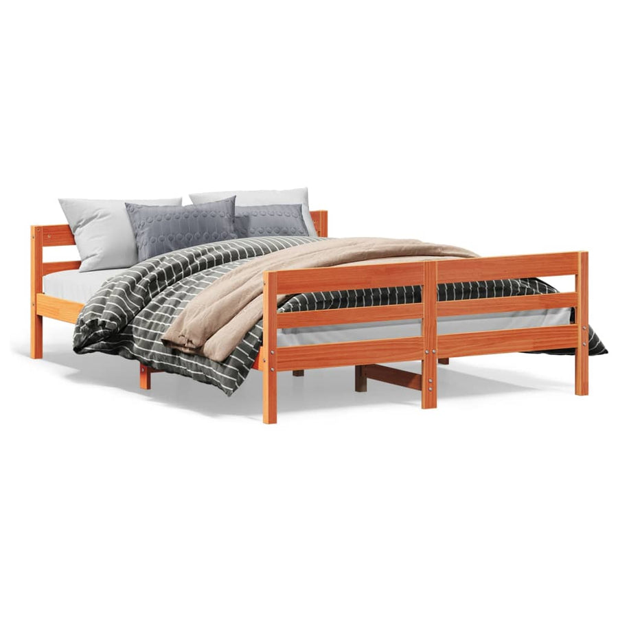 Bedframe met hoofdbord grenenhout wasbruin 140x200 cm