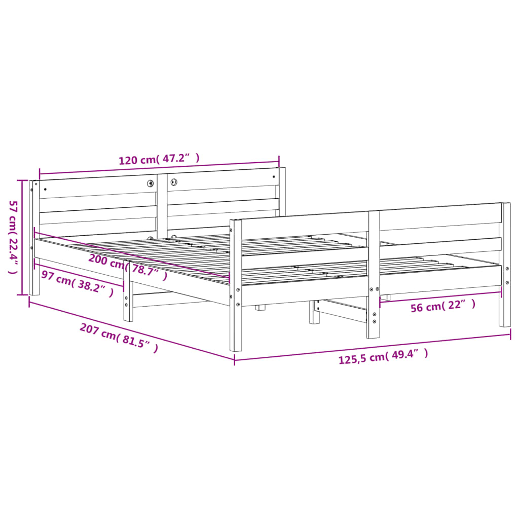 Bedframe Met Hoofdbord Massief Grenenhout 120 x 200 cm Naturel