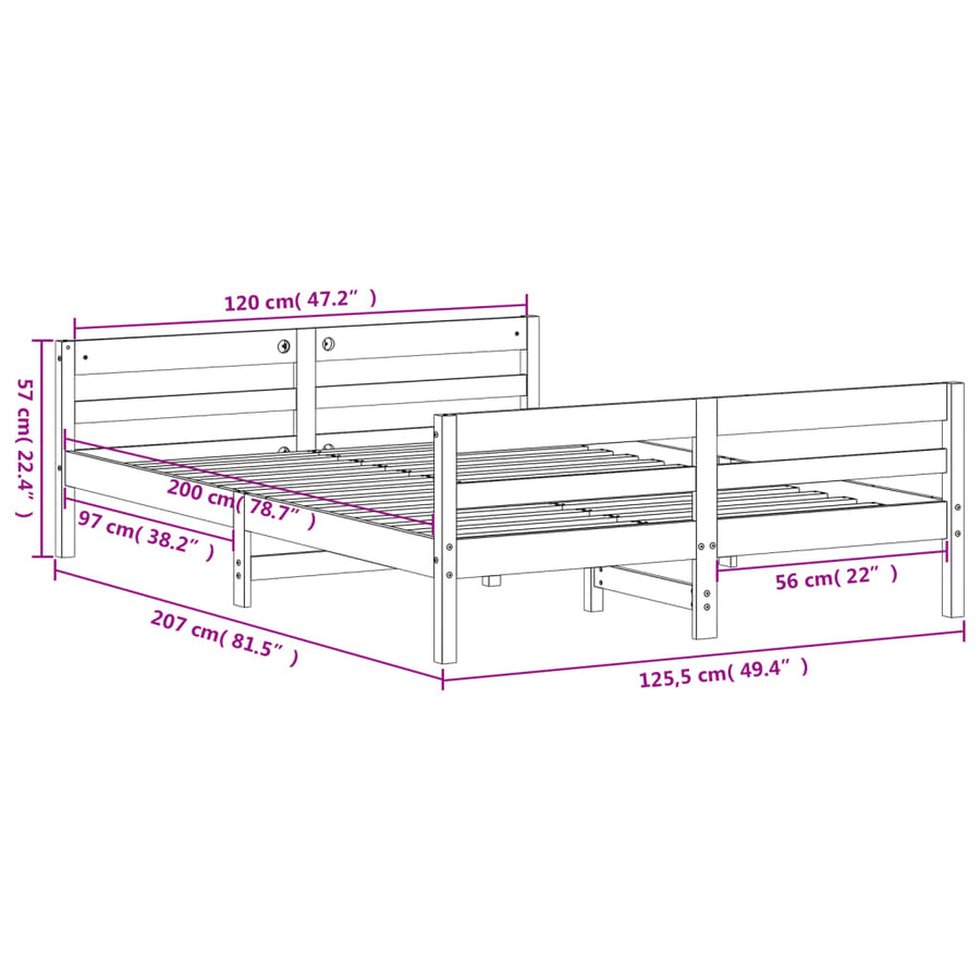 Bedframe Met Hoofdbord Massief Grenenhout 120 x 200 cm Naturel