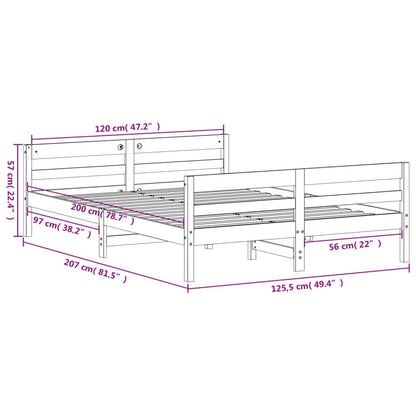 Bedframe met hoofdbord massief grenenhout wasbruin 120x200 cm