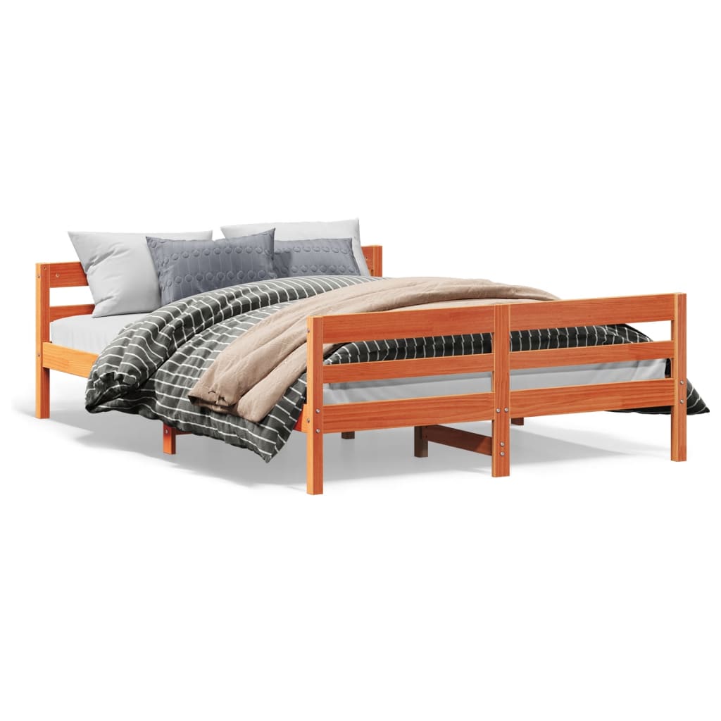 Bedframe met hoofdbord massief grenenhout wasbruin 120x200 cm