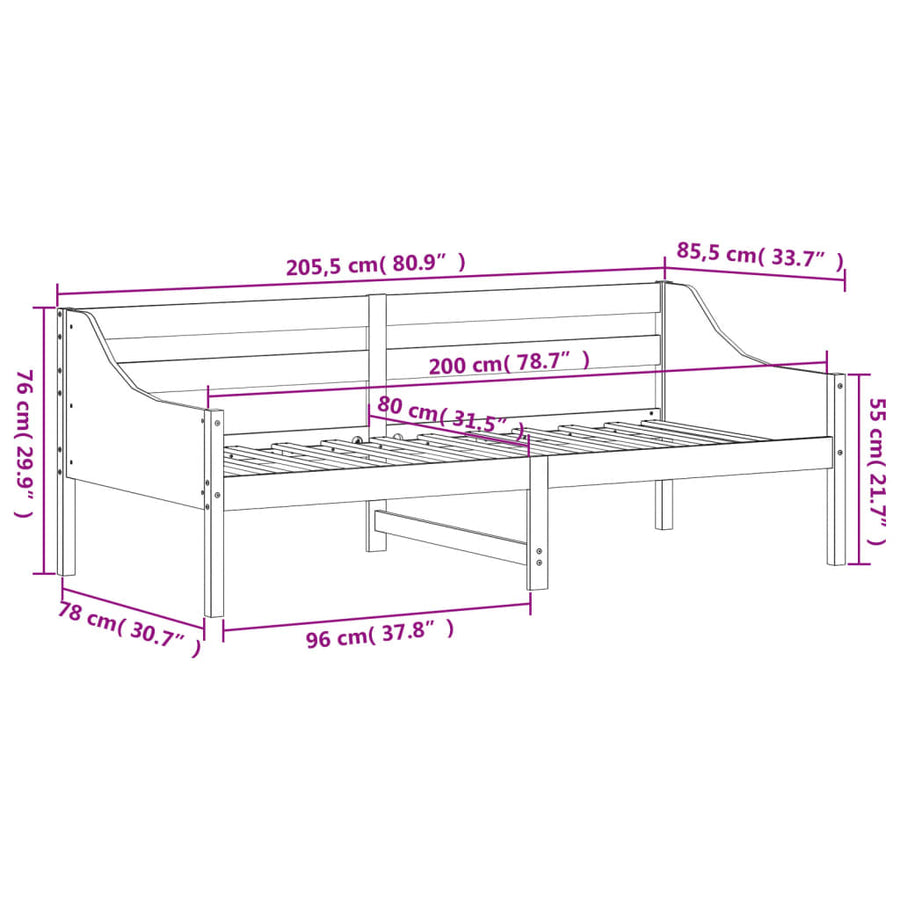 Slaapbank zonder matras 80x200 cm massief grenenhout