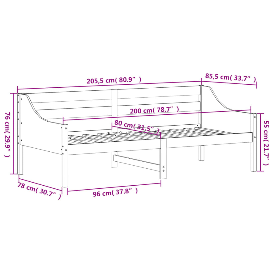 Slaapbank 80x200 cm massief grenenhout wasbruin 80 x 200 cm Bruin