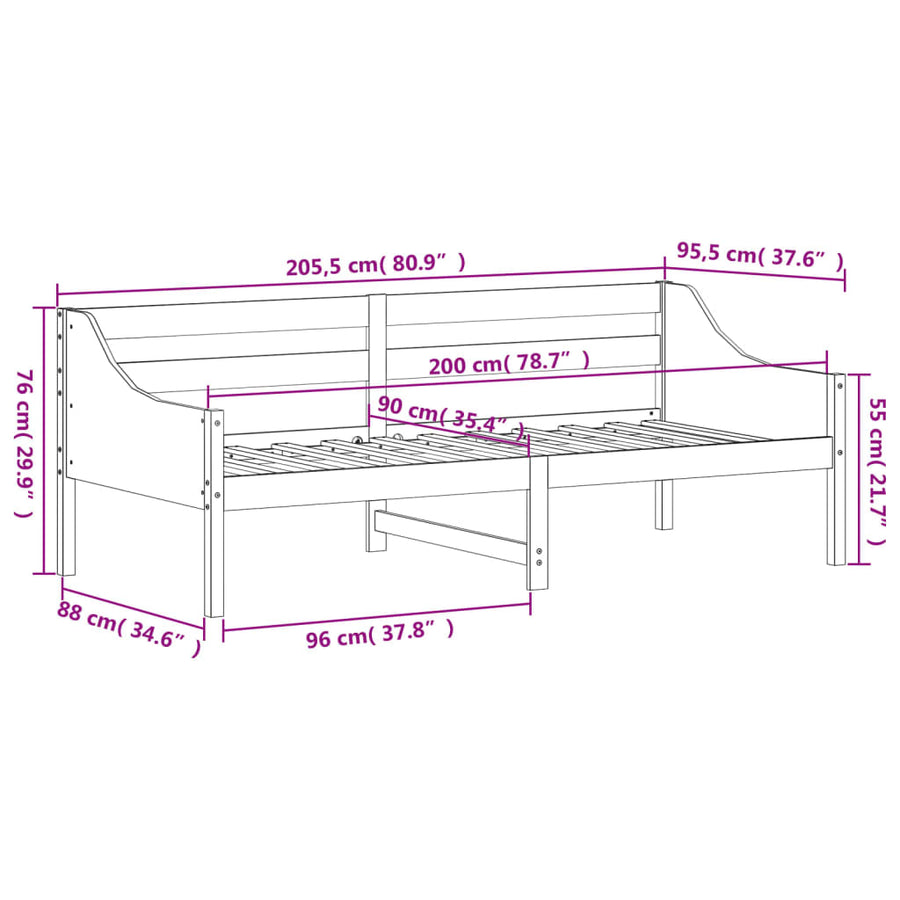 Slaapbank 90x200 cm massief grenenhout 90 x 200 cm Naturel
