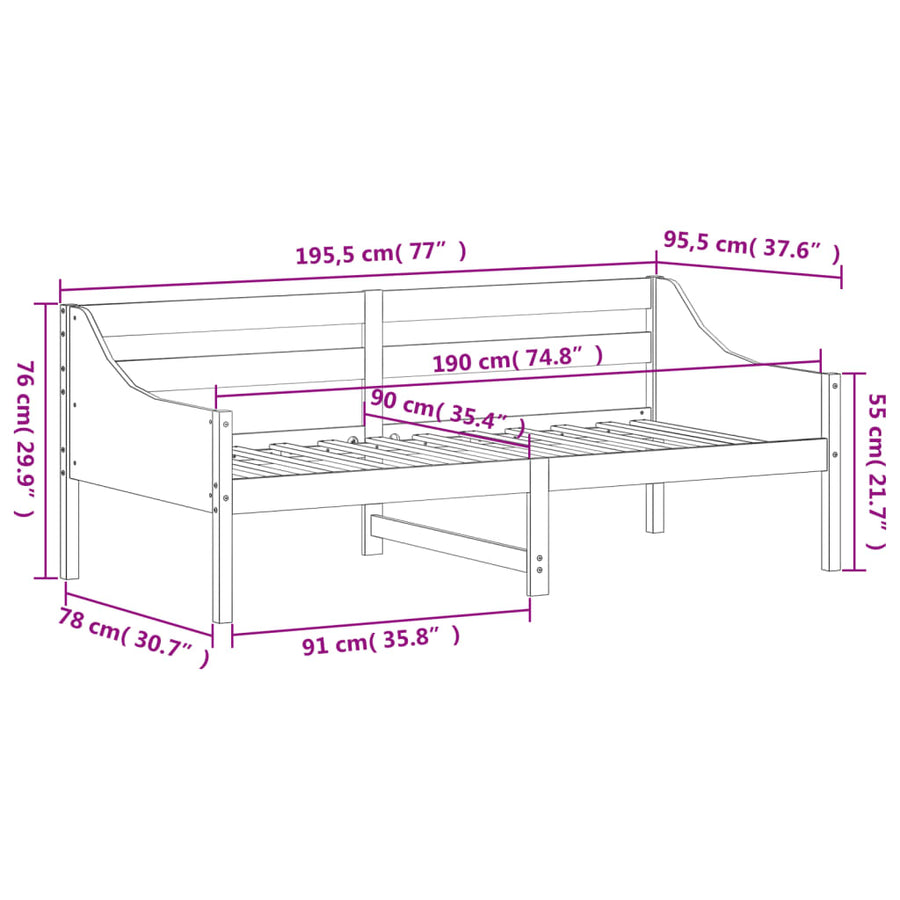 Slaapbank 90x190 cm massief grenenhout wit