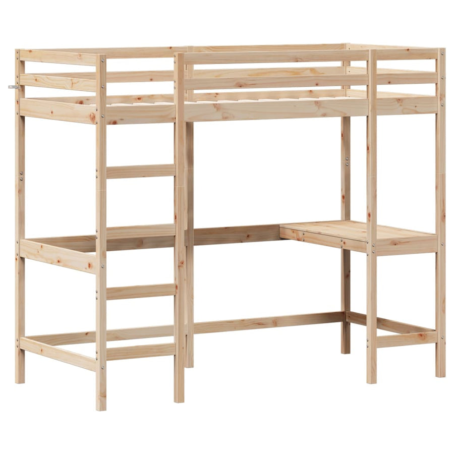Hoogslaper Met Bureau Massief Grenenhout Naturel 90 x 200 cm