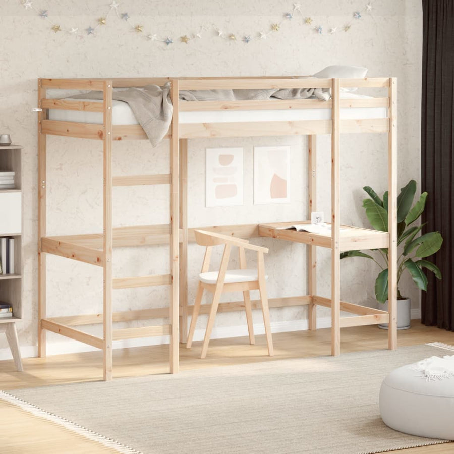 Hoogslaper Met Bureau Massief Grenenhout Naturel 90 x 200 cm