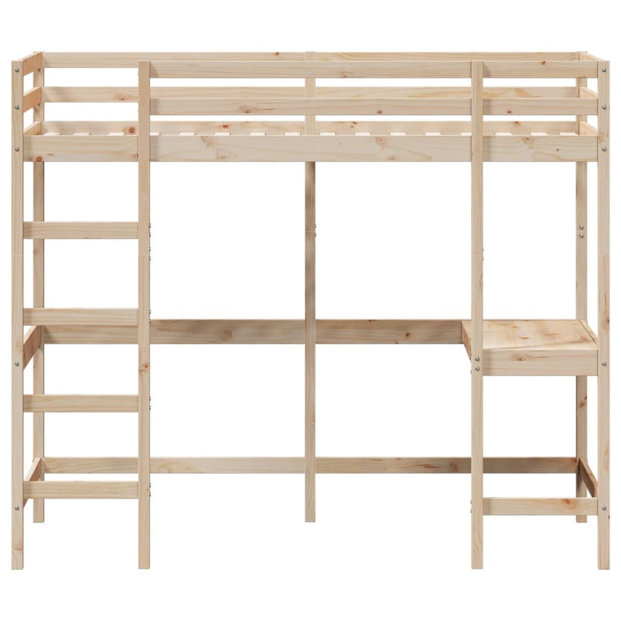 Hoogslaper Met Bureau Massief Grenenhout Naturel 90 x 200 cm