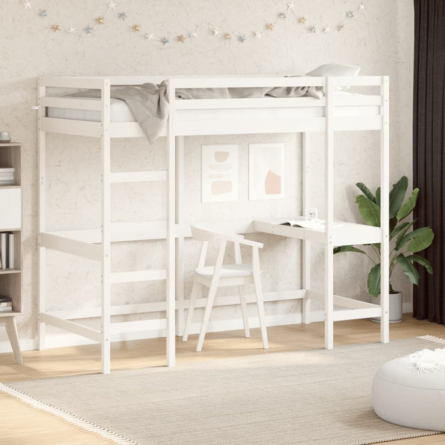 Hoogslaper met bureau massief grenenhout wit 90x200 cm 90 x 200 cm Wit
