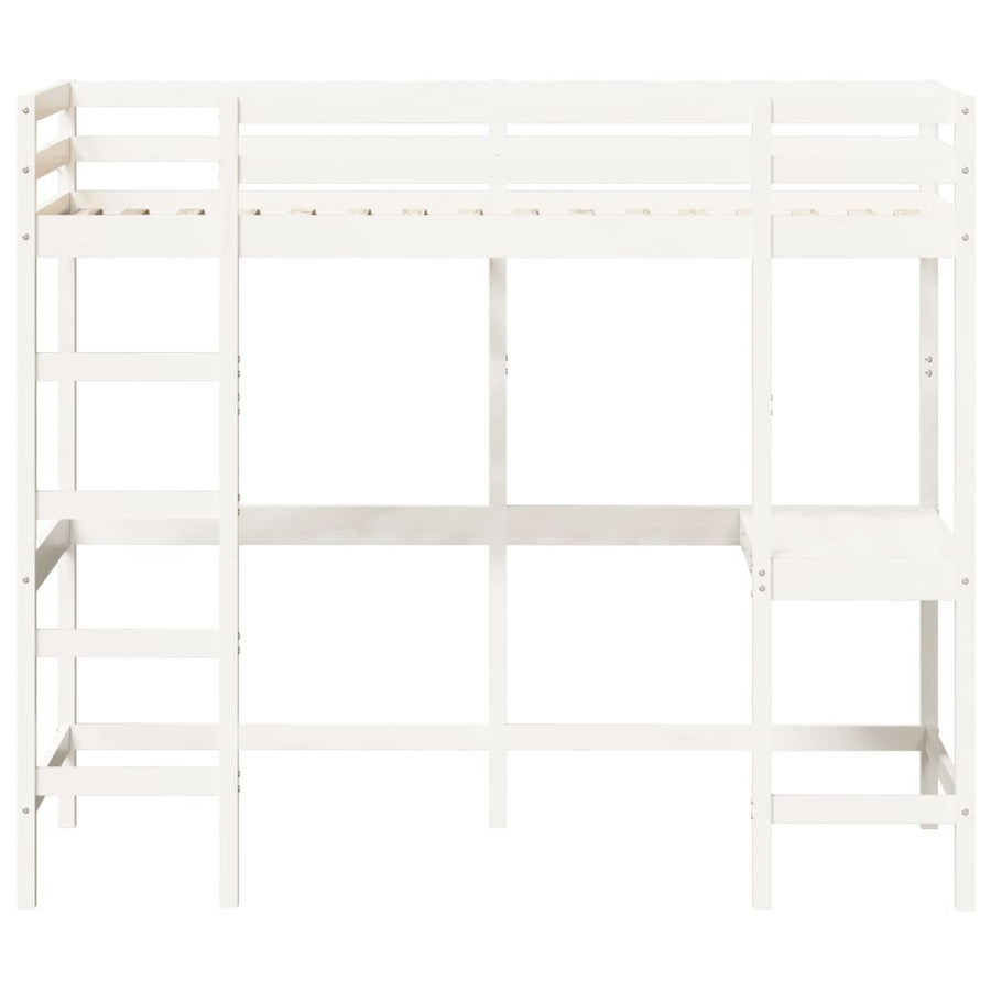 Hoogslaper met bureau massief grenenhout wit 90x200 cm 90 x 200 cm Wit