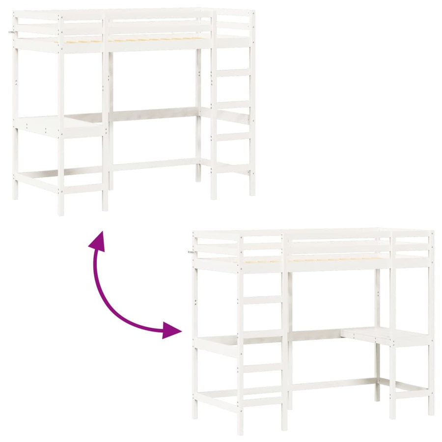 Hoogslaper met bureau massief grenenhout wit 90x200 cm 90 x 200 cm Wit