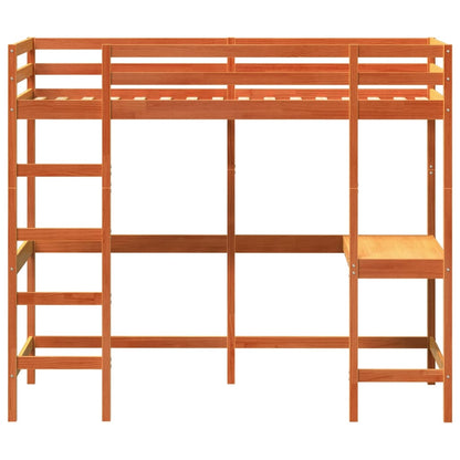 Hoogslaper met bureau massief grenenhout wasbruin 90x200 cm 90 x 200 cm Bruin