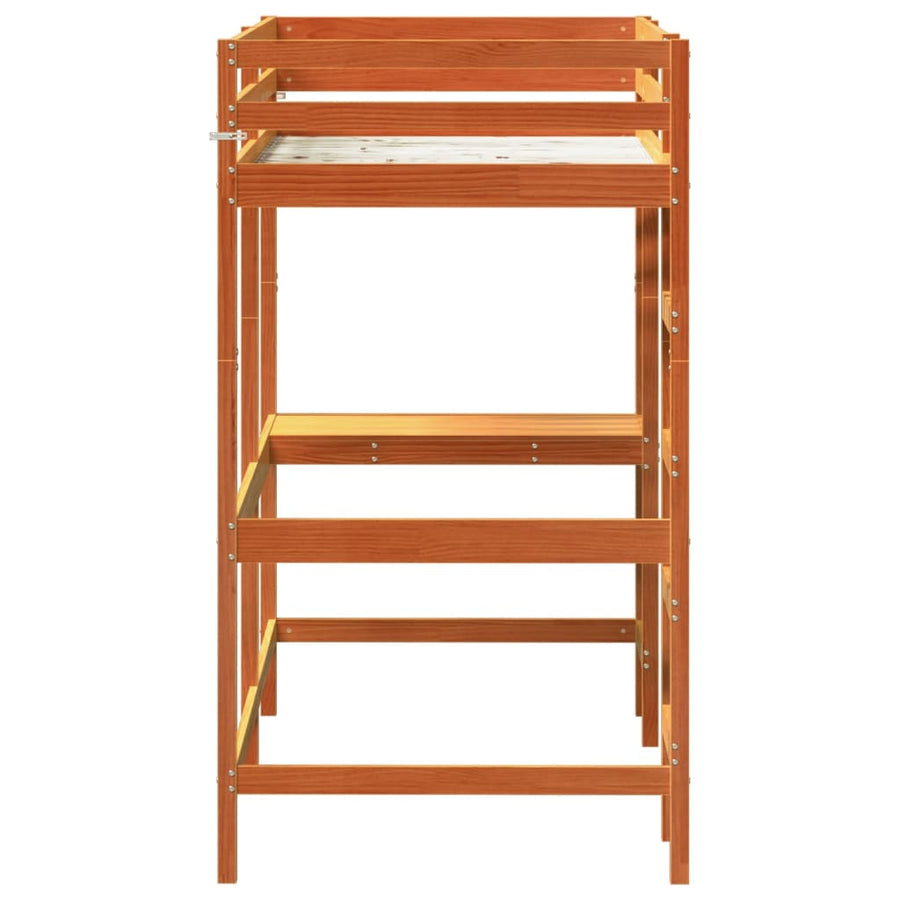 Hoogslaper met bureau massief grenenhout wasbruin 90x200 cm 90 x 200 cm Bruin