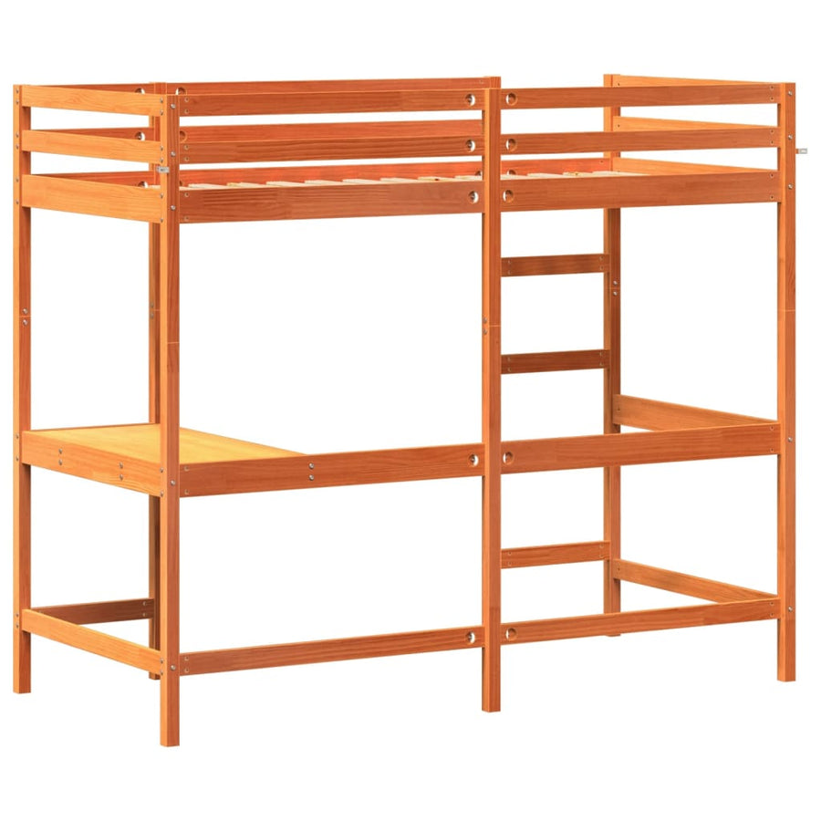 Hoogslaper met bureau massief grenenhout wasbruin 90x200 cm 90 x 200 cm Bruin