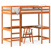 Hoogslaper met bureau 90x200 cm massief grenenhout wasbruin