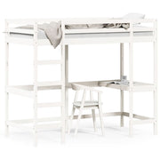 High sleeper with desk, solid pine wood, white, 90x190 cm