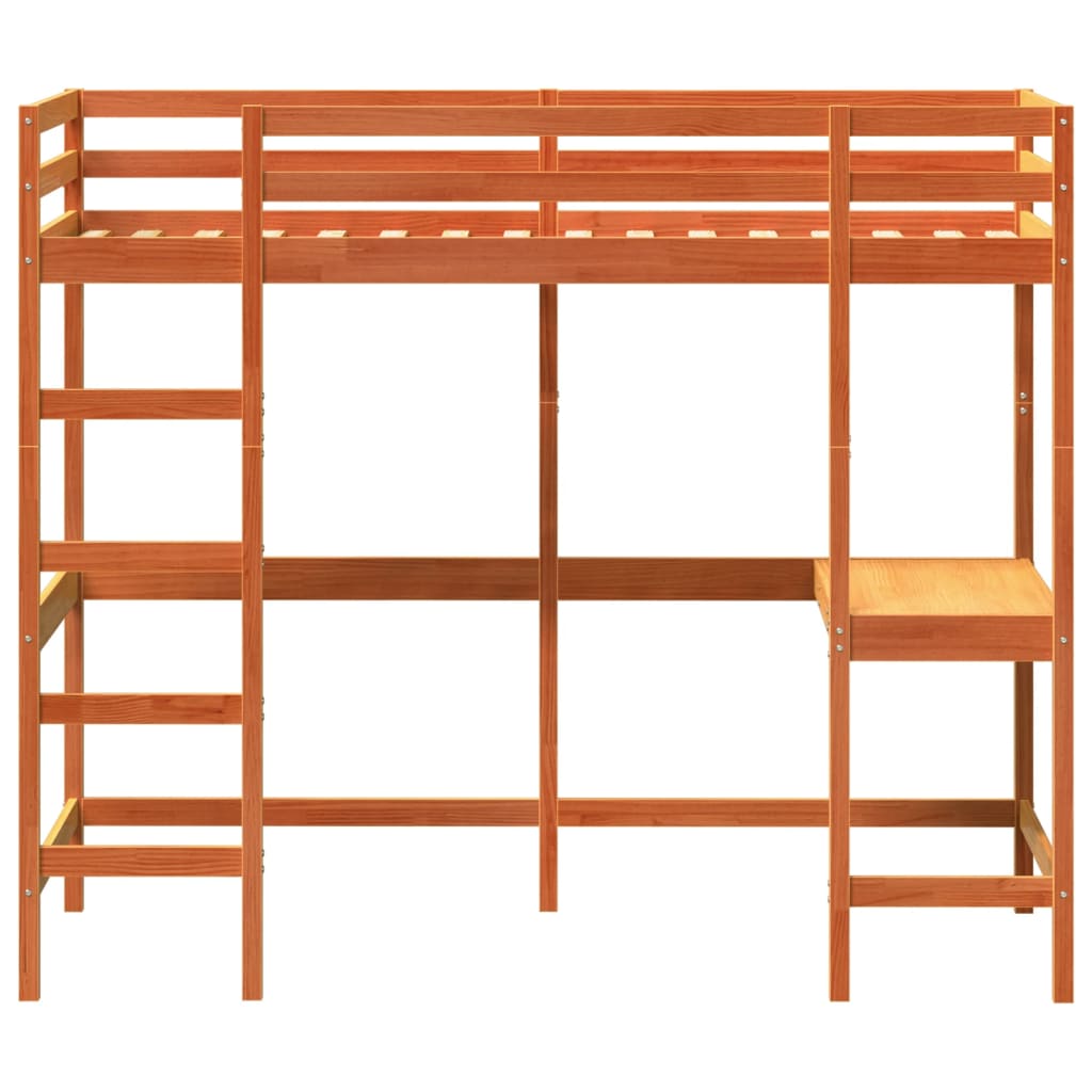 Hoogslaper met bureau massief grenenhout wasbruin 90x190 cm 90 x 190 cm Bruin