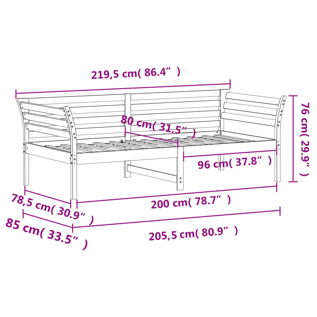 Slaapbank Massief Grenenhout Wit 80 x 200 cm