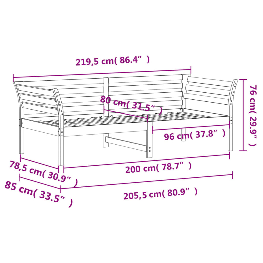 Slaapbank Massief Grenenhout Wit 80 x 200 cm