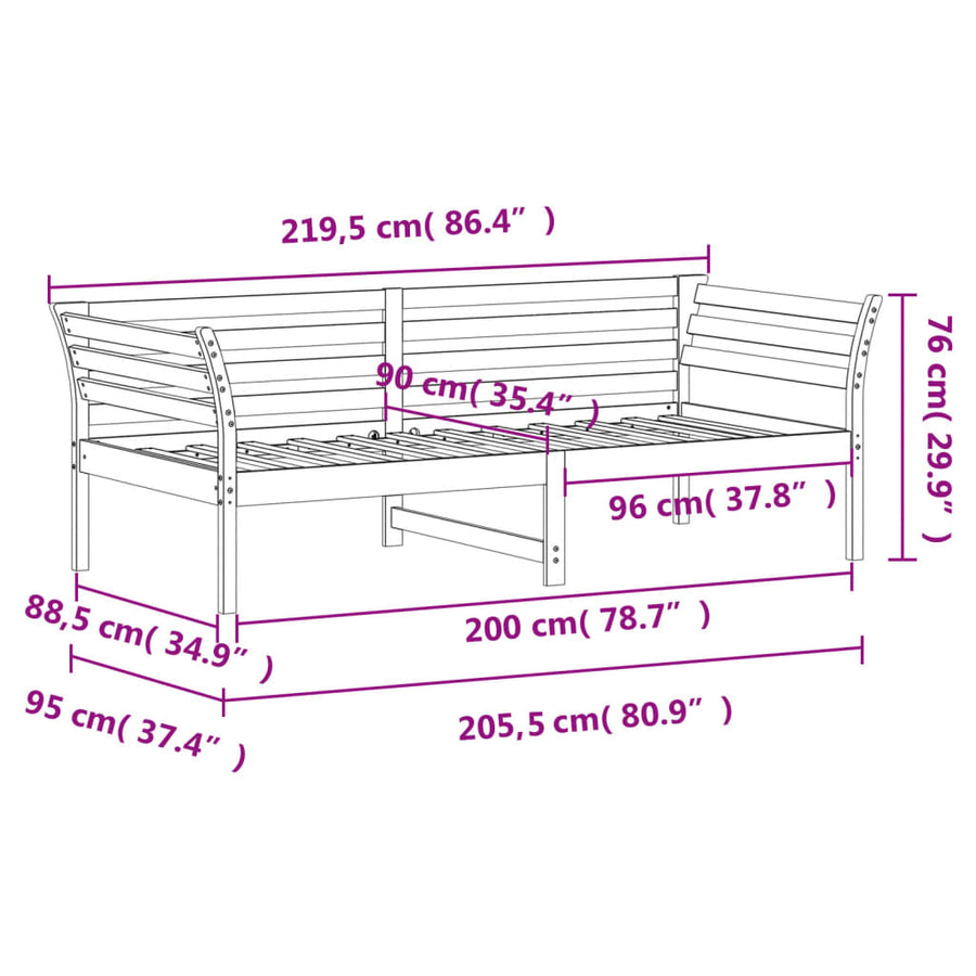 Slaapbank 90x200 cm massief grenenhout wit 90 x 200 cm Wit