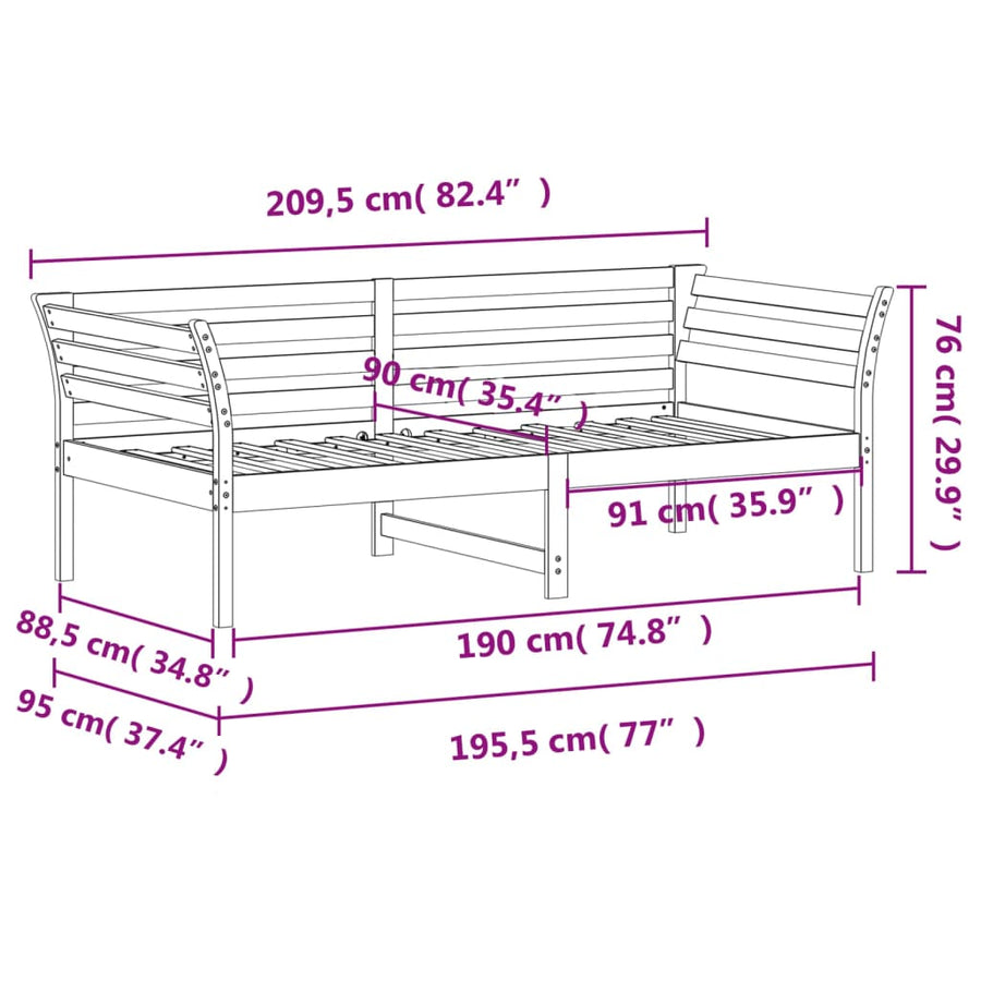 Slaapbank Massief Grenenhout Wit 90 x 190 cm