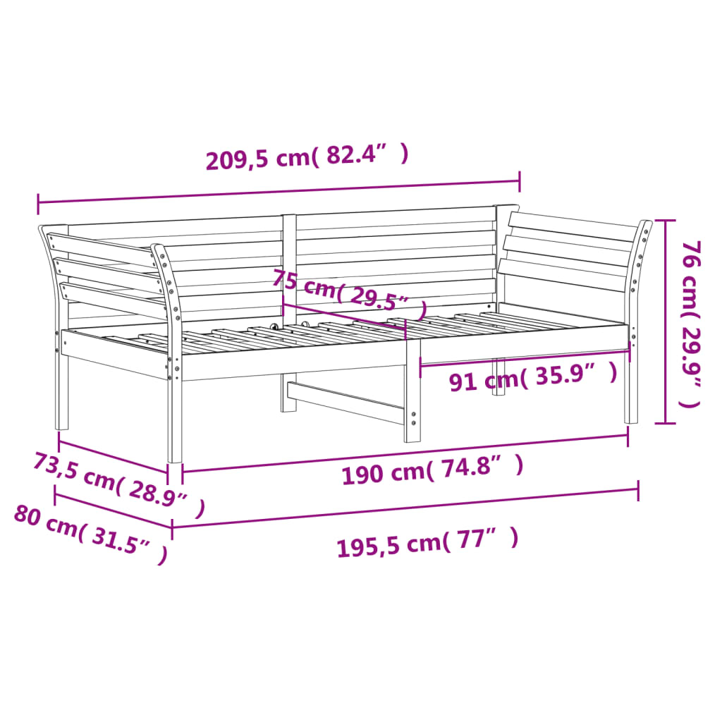 Slaapbank 75x190 cm massief grenenhout wit 75 x 190 cm Wit