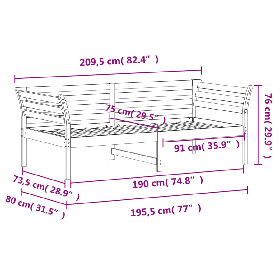 Slaapbank 75x190 cm massief grenenhout wit 75 x 190 cm Wit