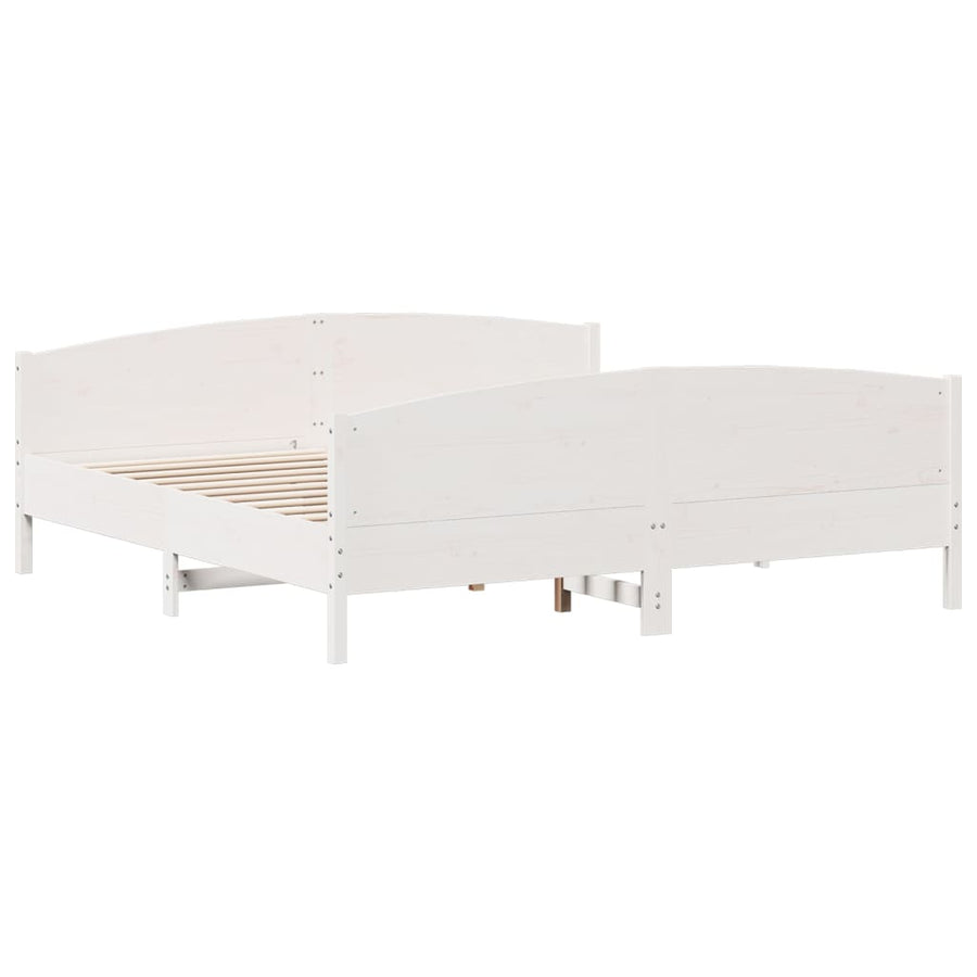 Bedframe met hoofdbord massief grenenhout wit 200x200 cm