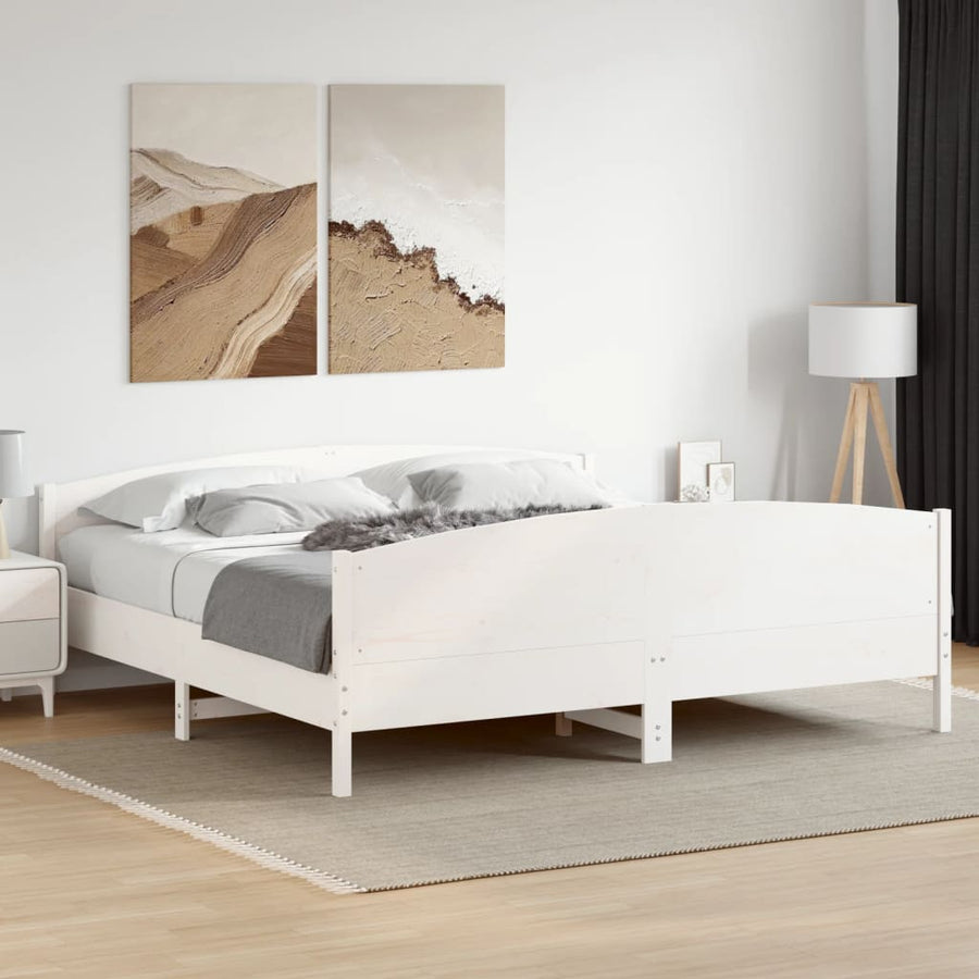 Bedframe met hoofdbord massief grenenhout wit 200x200 cm