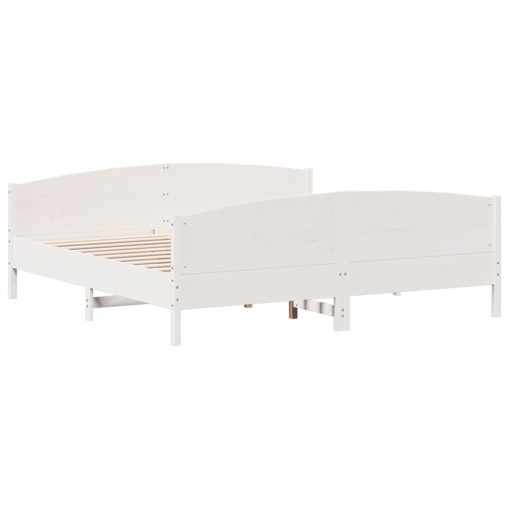 Bedframe met hoofdbord massief grenenhout wit 200x200 cm
