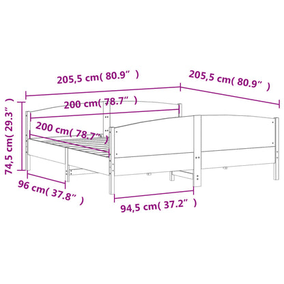 Bedframe met hoofdbord massief grenenhout wit 200x200 cm