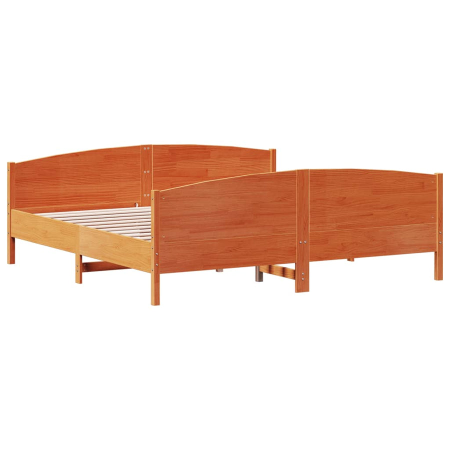 Bedframe met hoofdbord massief grenenhout wasbruin 200x200 cm