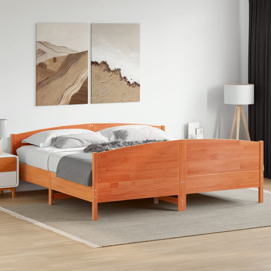 Bedframe met hoofdbord massief grenenhout wasbruin 200x200 cm