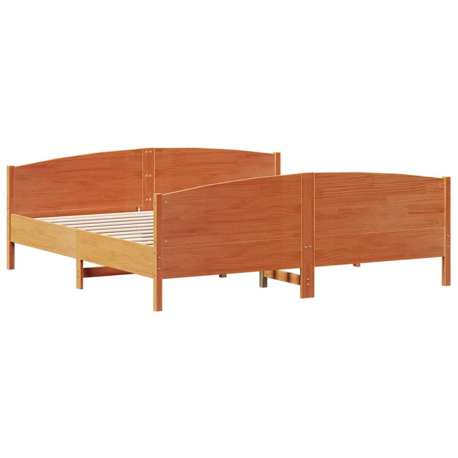 Bedframe met hoofdbord massief grenenhout wasbruin 200x200 cm