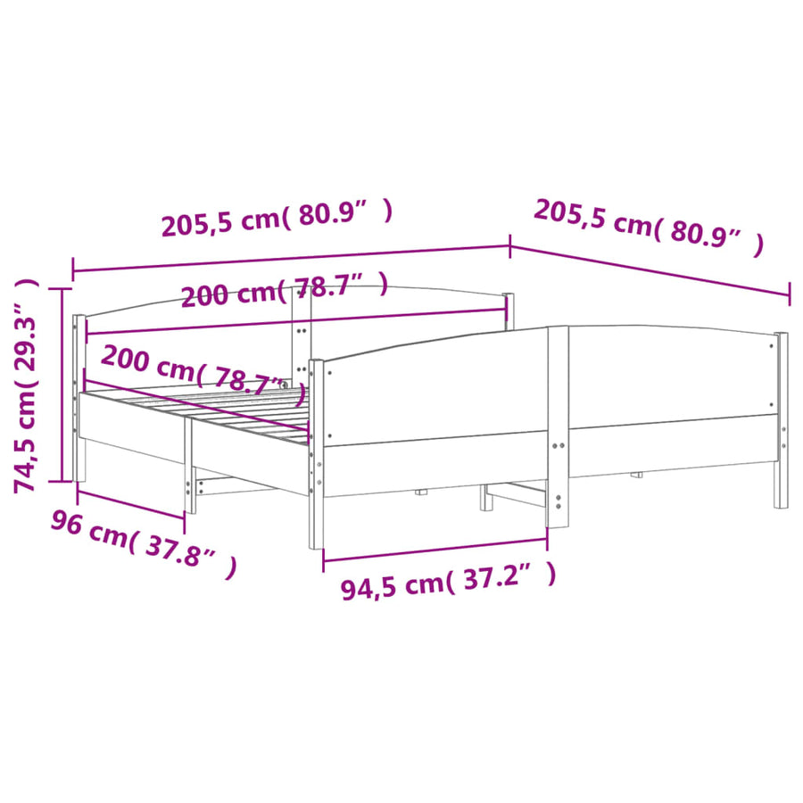 Bedframe met hoofdbord massief grenenhout wasbruin 200x200 cm