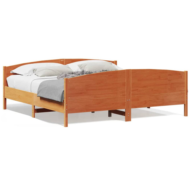 Bedframe met hoofdbord massief grenenhout wasbruin 200x200 cm